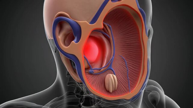 Auditory pathway and sound wave visualization in human ear.