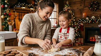 Mother and Daughter Baking Christmas