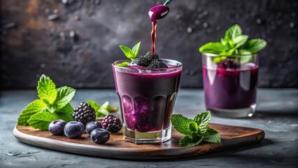 Refreshing Blackberry and Blueberry Smoothie with Mint Garnish in Glass