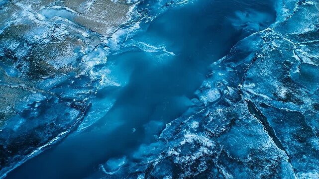 Frozen water surface with ice chunks