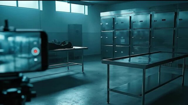 Eerie Cold Morgue: Smartphone Captures Chilling Autopsy Room Scene with Covered Body