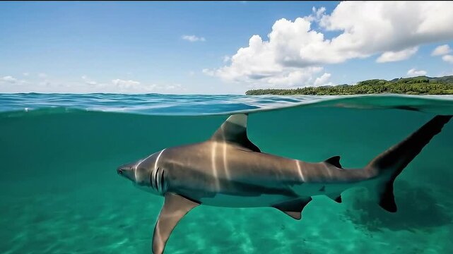 Split View Ocean: Shark Patrols Crystal Clear Tropical Waters