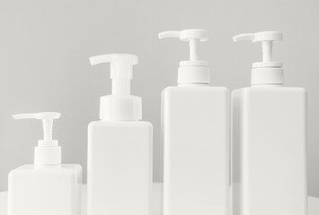 Plastic bottles with detergents in trending color of year 2026.