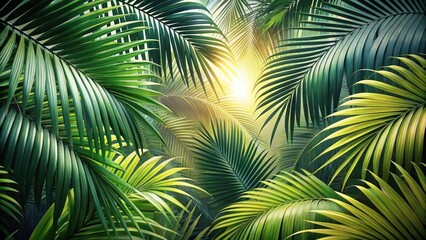 Lush Tropical Palm Fronds Basking in Golden Sunlight A Vibrant Display of Nature's Beauty