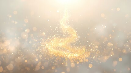 glowing christmas tree silhouette formed by swirling golden particles in abstract background with bokeh