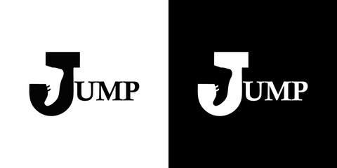 Dynamic JUMP wordmark design presented in striking black and white versions for versatile branding needs