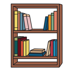 A detailed vector illustration of a wooden bookshelf overflowing with a diverse collection of books, showcasing a cozy and intellectual atmosphere, perfect for library branding or educational resource