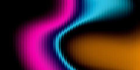 Vibrant and wavy gradient mesh with ribbed glass texture. Abstract vertical distortion graphic element. Colorful fluid color gradation for modern and minimalist poster design.