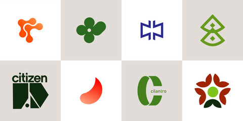 Discover a vibrant collection of eight diverse modern abstract logo designs perfect for innovative branding and creative business identity