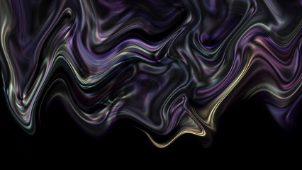 Mysterious dark liquid smoke background with iridescent glowing fluid waves and smooth metallic motion for high tech design