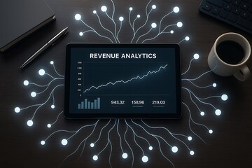 Revenue Analytics Dashboard on Tablet with Data Connectivity