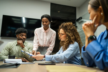 Diverse business team collaborating during an office meeting