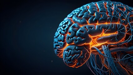 A detailed illustration of the human brain with glowing neural connections