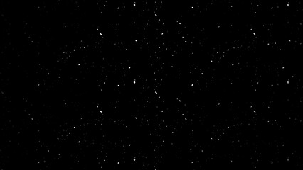 Winter freeze motion of white snow coming down, isolated on black background. Blurred snowfall texture overlay.