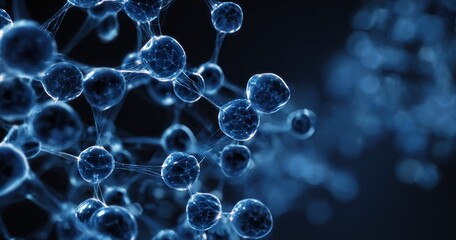 Abstract molecular structure illustration in vibrant blue against dark background