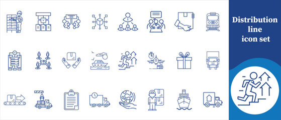Distribution line icon set, plumbing, water, pipe, system, plant, valve, water pump, compressor, motor, steel, treatment, centrifuge, engine, sewer, station, construction and more