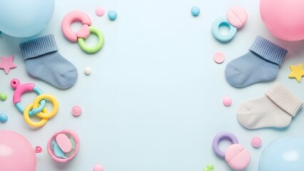 Colorful heart-shaped candies forming a playful round frame on a soft pastel blue background