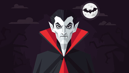 Menacing vampire character with a high collar cape.