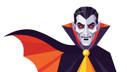 Sinister vampire portrait with sharp fangs and dark cape illustration.