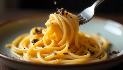 spaghetti pasta with creamy sauce and black truffle shavings, created with generative ai