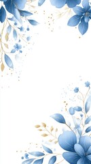 Obraz premium A graceful botanical invitation template with soft watercolor-painted leaves, subtle golden line-art detailing,