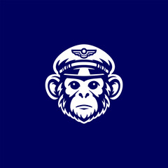 Bold illustration of a monkey wearing a pilot captain hat, designed in a clean and modern style