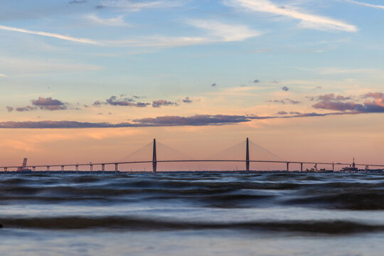Fototapeta Evening Calm Viewing Ravenel  Bridge in Charleston