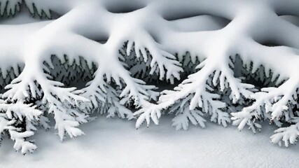 Snow covered evergreen branch and pine frost framing powdery winter scene with serene mood - Powered by Adobe