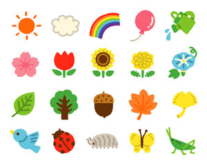 天気 植物 生き物 手書き アイコンセット 子供向け かわいい イラスト