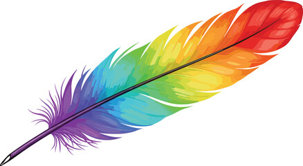 Title: Rainbow Colored Feather Vector Illustration Vibrant Bright Graphic Design Concept Symbolizing Freedom, Lightness, and Pride Movement © MdAnowarHossain