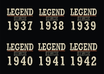 Vintage legend birthday celebration designs featuring milestone years 1937 to 1942 for retro themed party invitations and special event decorations