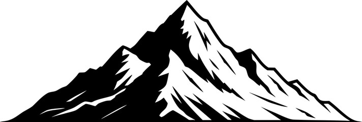 Stylized black and white mountain peak illustration with sharp edges, ideal for nature, adventure, and outdoor-themed design.