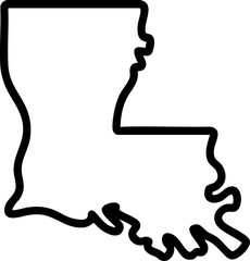 Black-and-white outline of Louisiana state border, ideal for maps, education, design, and geographic identification