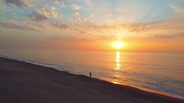 Aerial view of fantastic blue sea background. Mediterranean Sea, Europe. Beauty world, Blue horizon where the cloudless sky and sandy beach converge., view of sunset and orange sky in Jijel Algeria.