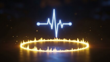 Abstract glowing heartbeat pulse with a fiery ring on a dark background