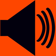 A volume icon with a red background.
