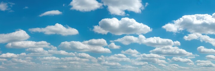 Naklejka premium Beautiful blue sky cloudscape with white fluffy cumulus clouds on a sunny day