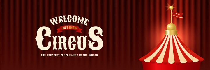 Retro welcome circus horizontal banner. Colorful vintage magic show, theatre, attractions, carnival poster. Creative design for Christmas, events, festival, party, performance. Vector illustration © Dukhanina Ekaterina