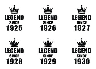 Celebrate Milestone Birthdays with These Legend Since 1920s Crown Designs for T-Shirts, Mugs, and Unique Gifts Featuring Vintage Style and Royal Flair