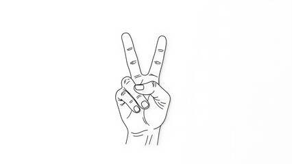 Obraz premium Hand gesture showing the peace sign in a simple black and white line drawing