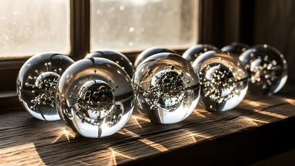 Liquid Metal Transformation in Glass Orbs on Weathered Windowsill