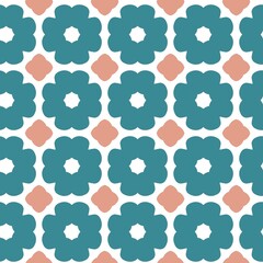 Seamless retro floral pattern with teal and peach colors