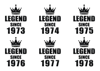 Celebrate Milestone Birthdays with 'Legend Since' Designs from 1973-1978 with Crown, Perfect for Birthday Gifts and Celebrations