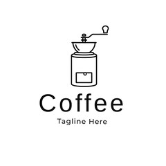 Simple Line Art Coffee Grinder with Text - Ideal for Branding and Cafes