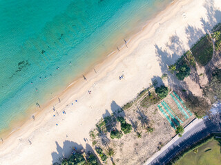 Aerial top view beach sea waves surface nature background