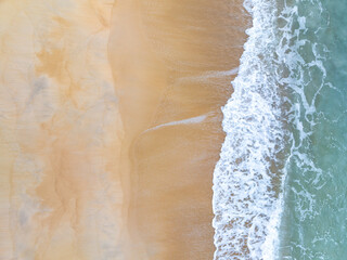 Aerial top view beach sea waves surface nature background