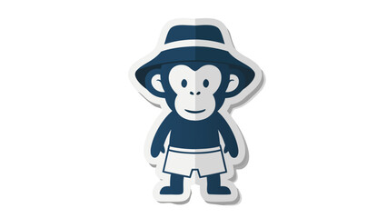 Fototapeta premium Stylized Dark Blue Monkey Wearing A Fedora Hat And Striped Shorts Standing Against A White Background With Soft Shadows