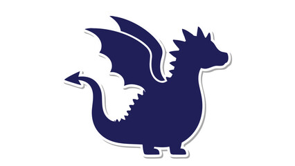 Fototapeta premium Stylized Dark Blue Dragon Silhouette with White Outline Against Black Background Simple Cartoonish Creature Design
