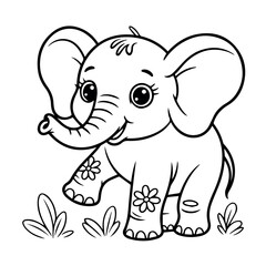 Obraz premium Cute baby elephant coloring page for kids printable outline drawing vector illustration for children fun 100