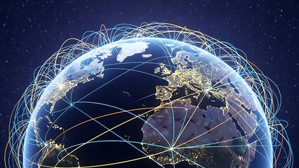 Global network connections over the earth, representing worldwide communication